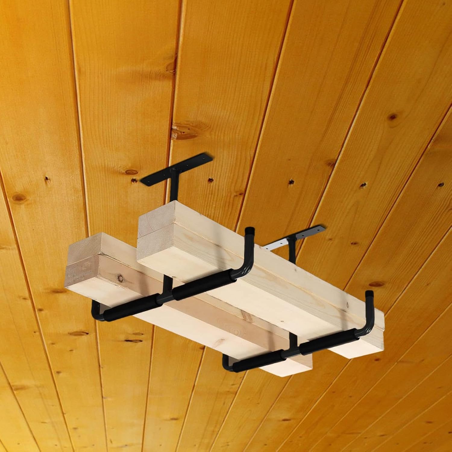  Générique Racks De Rangement Au Plafond,Support En T Métallique 2 Pièces - Support Rack De Plafond Garage | Pour Sous-Sol, Vélo, Bois, Équipements De Sport, Pelles, Perches, Cannes À Pêche, Skis