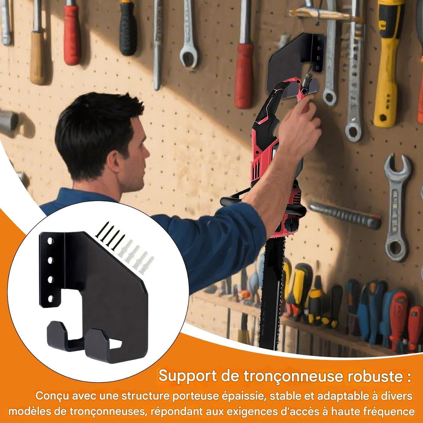  Générique Porte-Tronçonneuse, Organisateur D'Outils De Jardin Résistant, Étagère De Stockage Multifonction Pour Scie à Chaîne Atelier Garage Jardin