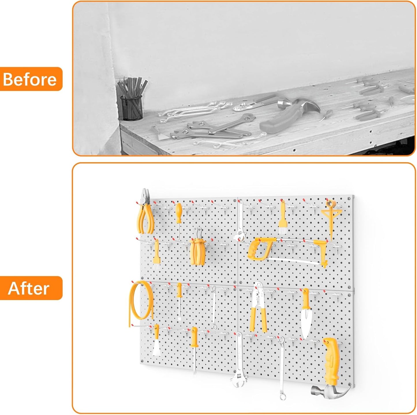  TORACK Panneaux Perforés En Métal Et Crochets Pour Garage, établi, Magasin, Abri De Jardin Avec Trous De 0,3 Cm Et 0,6 Cm, Panneau Perforé Mural Modulaire Avec Crochets Pour Panneau Perforé (gris