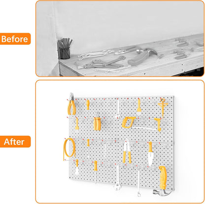  TORACK Panneaux Perforés En Métal Et Crochets Pour Garage, établi, Magasin, Abri De Jardin Avec Trous De 0,3 Cm Et 0,6 Cm, Panneau Perforé Mural Modulaire Avec Crochets Pour Panneau Perforé (gris
