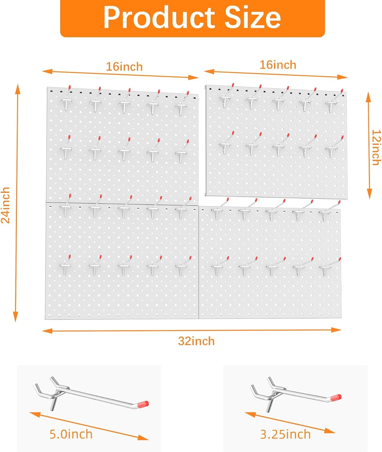  TORACK Panneaux Perforés En Métal Et Crochets Pour Garage, établi, Magasin, Abri De Jardin Avec Trous De 0,3 Cm Et 0,6 Cm, Panneau Perforé Mural Modulaire Avec Crochets Pour Panneau Perforé (gris