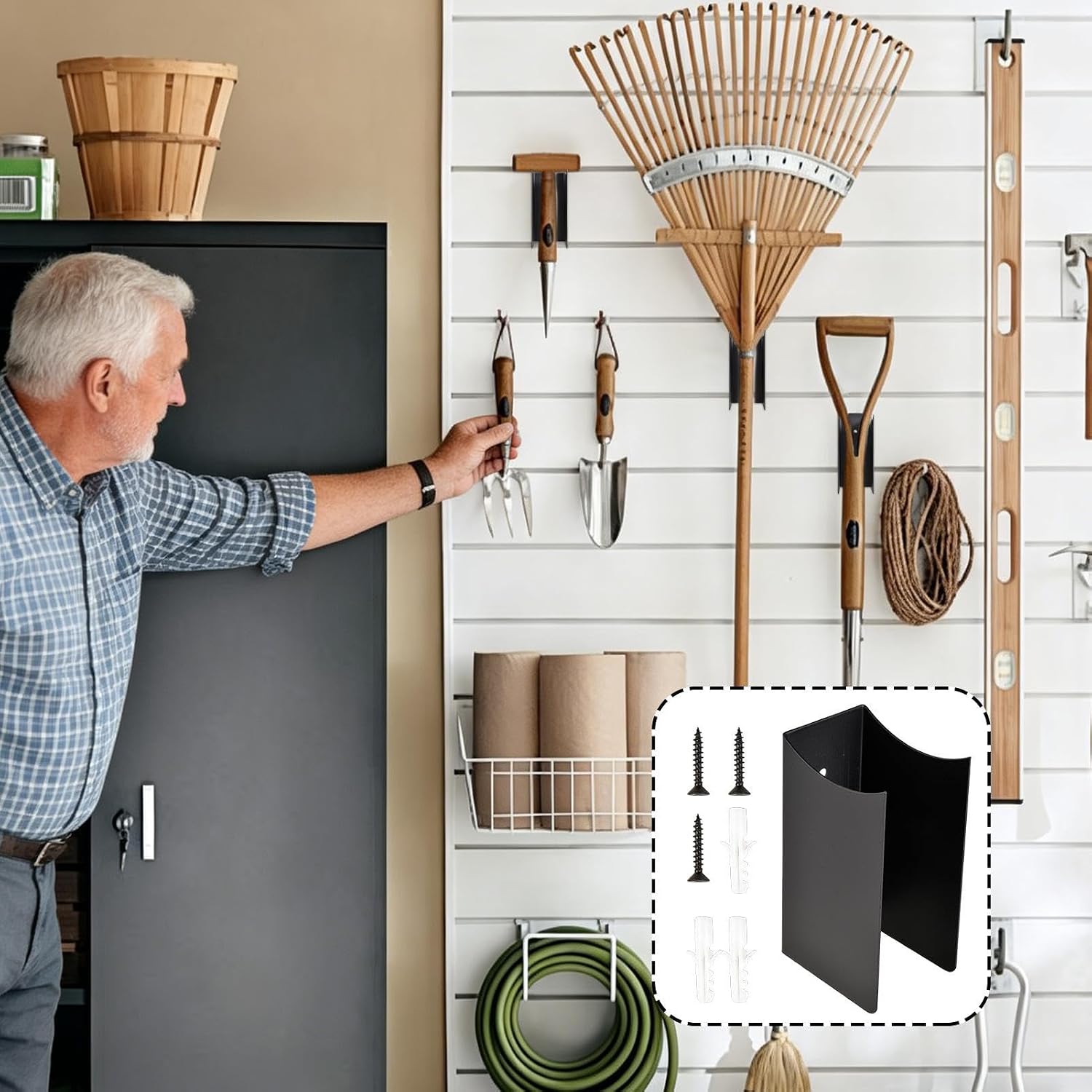  Générique Support Mural Pour Balai - Rangement D'outils De Jardin - Porte-balai à Franges En Acier | Pour Maison, Cuisine, Buanderie, Appartement, Cave, Jardin