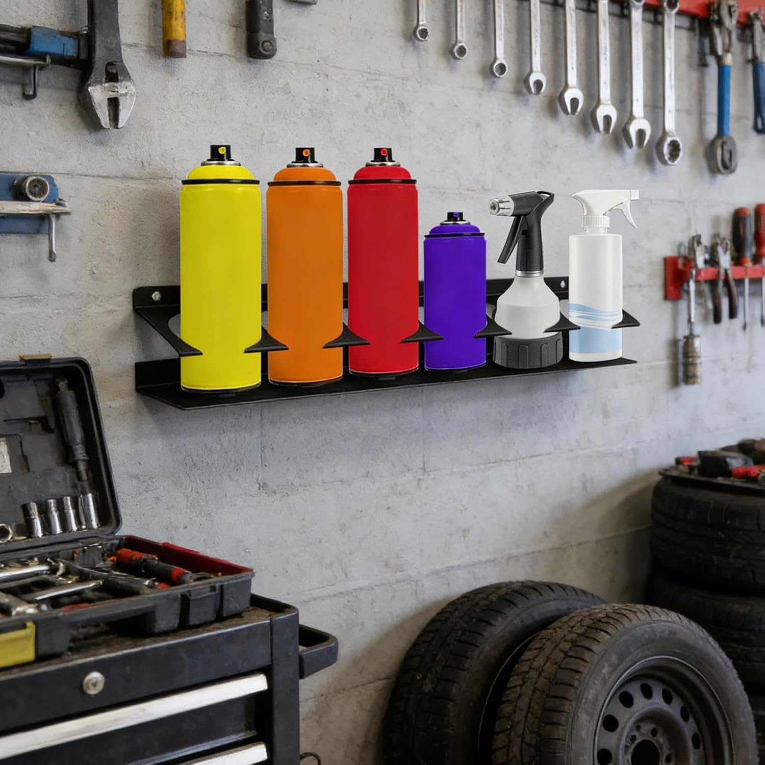  Generisch Organisateur De Flacons Pulvérisateurs | Étagère De Rangement à 6 Compartiments | Support De Bombes Aérosol Peu Encombrant – Pour Garage, Atelier, Maison, Voiture De Service, Chauffeur