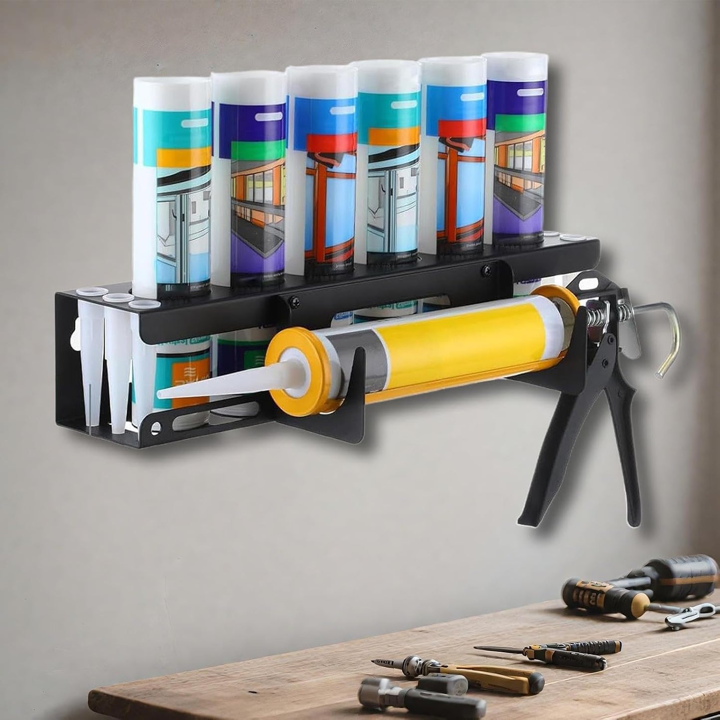  Support De Tube De Calfeutrage – Support Mural Robuste | Rangement D'outils Pour Rénovateurs De Garage, Entrepreneurs, Personnel D'entretien, Gestionnaires D'installations