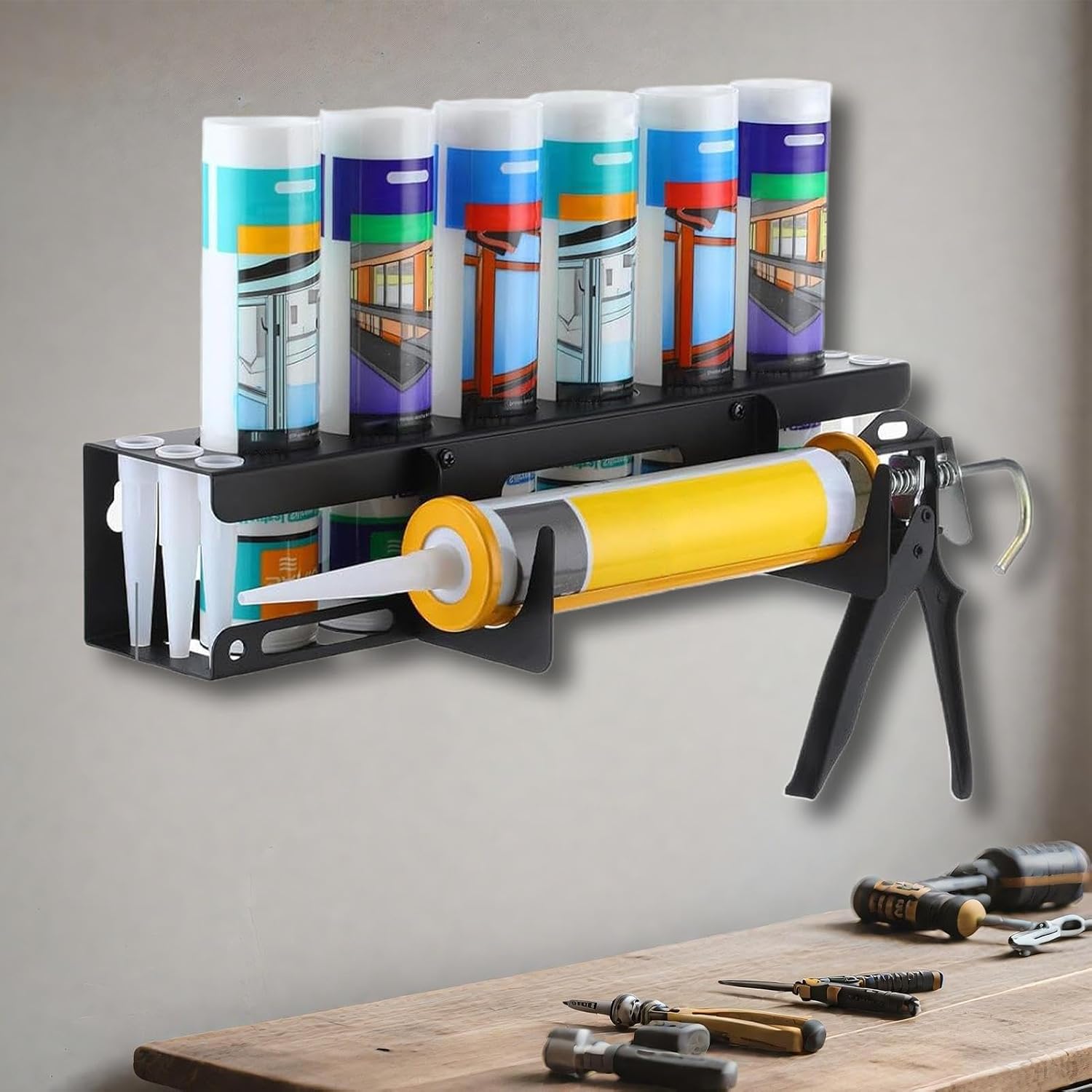  Support De Tube De Calfeutrage – Support Mural Robuste | Rangement D'outils Pour Rénovateurs De Garage, Entrepreneurs, Personnel D'entretien, Gestionnaires D'installations