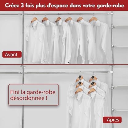  Latoxcaa Cintres Gain De Place Pour Cintre Lot De 20 - Porte-Vêtements Extra Solide 20kg (Max) - Crochets D'Organisation Et Crochet De Connexion De Cintre Noir Pour Placard Et Penderie