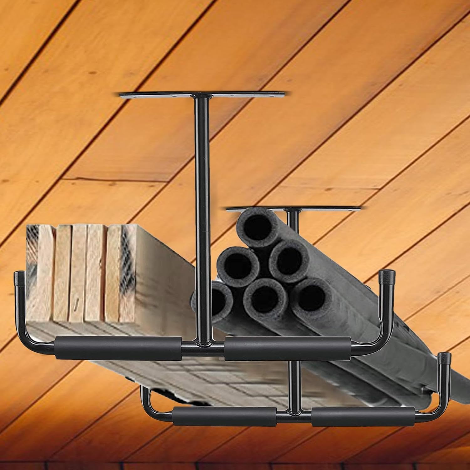  Générique Racks De Rangement Au Plafond,Support En T Métallique 2 Pièces - Support Rack De Plafond Garage | Pour Sous-Sol, Vélo, Bois, Équipements De Sport, Pelles, Perches, Cannes À Pêche, Skis