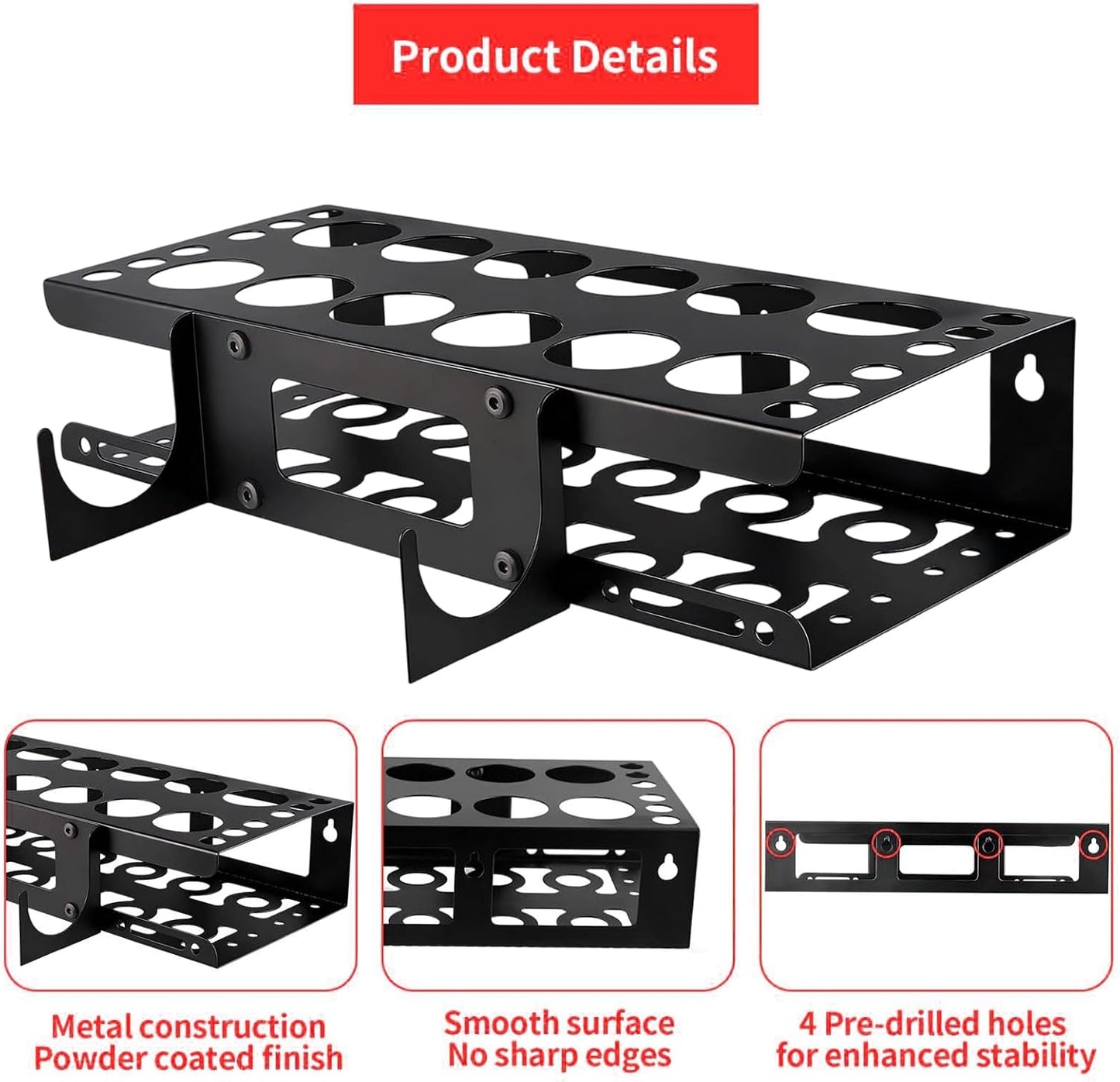  Support De Rangement Mural, Organisateur D'outils à 12 Emplacements, Support De Rangement Mural En Métal Avec Forte Capacité De Charge, Supports D'organisation D'atelier, Suport D'outils Peu