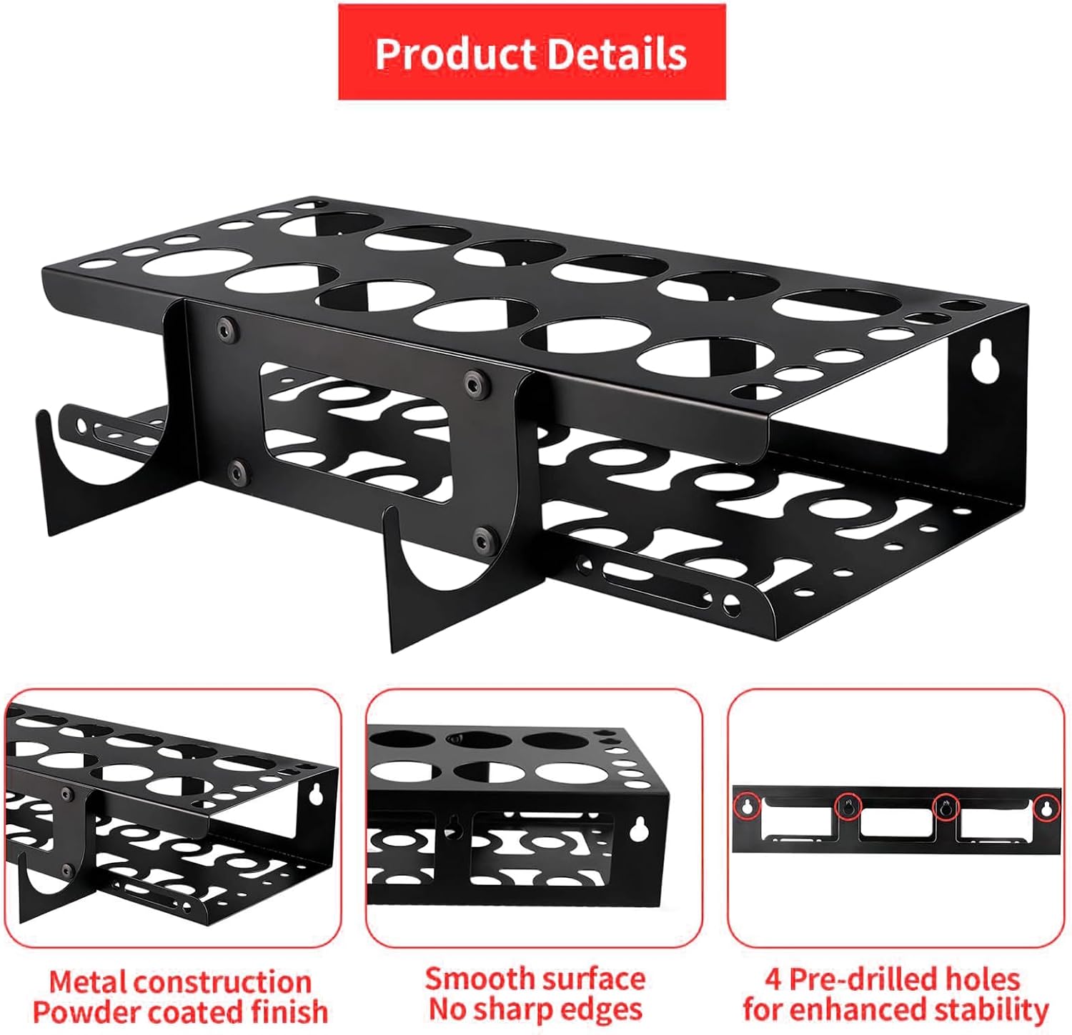  Support De Rangement Mural, Organisateur D'outils à 12 Emplacements, Support De Rangement Mural En Métal Avec Forte Capacité De Charge, Supports D'organisation D'atelier, Suport D'outils Peu