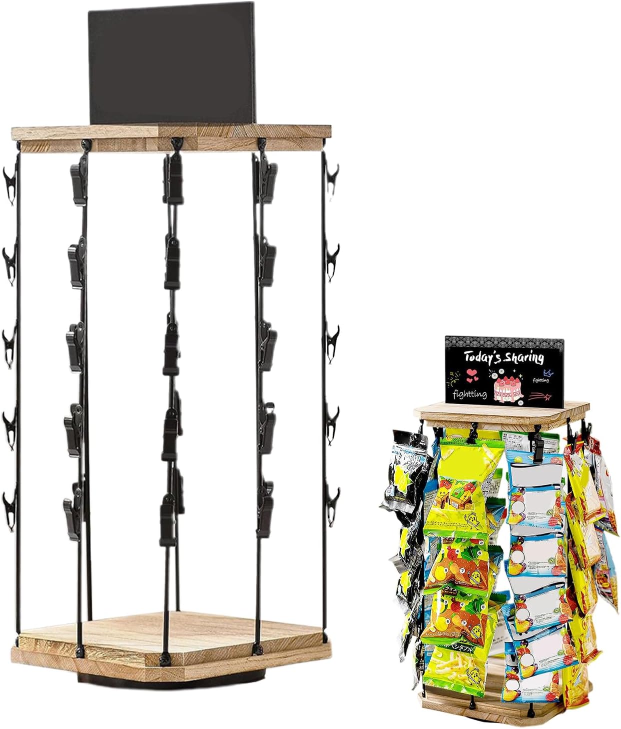  Rack D'affichage à Puce, Organisateur De Collations Rotatives à 360 ° Avec Babillard Et Base En Bois, Support D'économie D'espace Pour Le Stockage Des Aliments De Bonbons Pour Copeaux, Comptoir, épreu