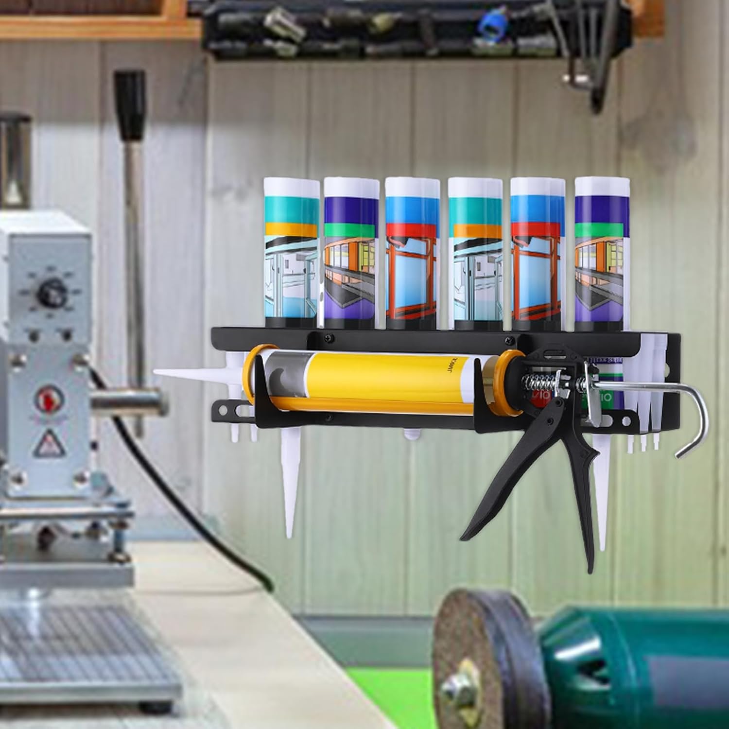 GENERIC Support De Calfeutrage à 6 Tubes – Support Mural En Métal Robuste Avec Outils – Installation En Acier Enduit Résistant Pour Atelier, Garage Et Cuisine