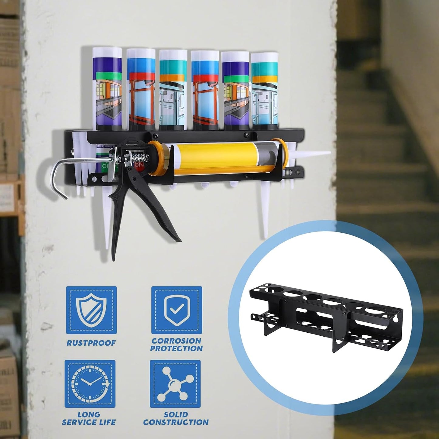 GENERIC Support De Tube De Calfeutrage, Support Mural Robuste, Rangement D'outils Pour Garage, Rénovateurs, Entrepreneurs, Personnel D'entretien, Gestionnaires D'installations