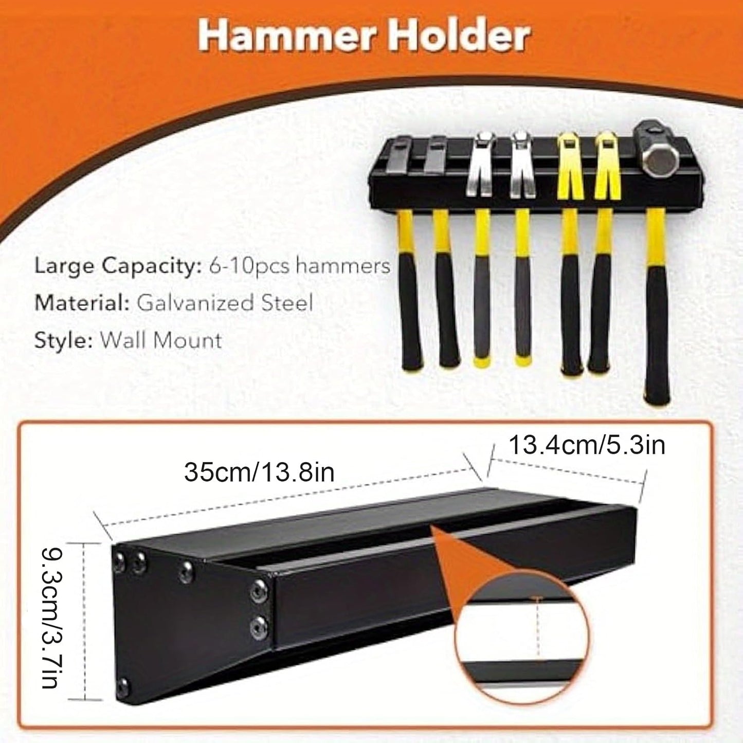  Générique Hammer Rack, Wall Mounted Storage Stand, Rust-Proof Organizer Garage, Workbench Accessories, Multi-Functional Tool Holder For Home Improvement And Workshop, 13.8 Inches