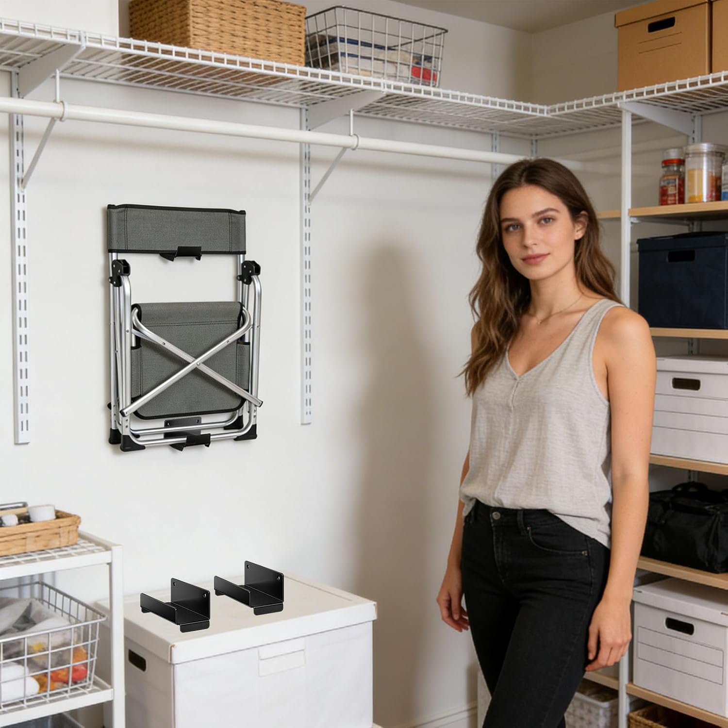  Support Mural D'échelle,avec Vis, Fixation Murale En Acier, Gain De Place | Support En Métal Pour échelle, Rangement Atelier - Pour Béton, Bois, Chaise, Meubles, Outils, Maison, Abri, Atelier,