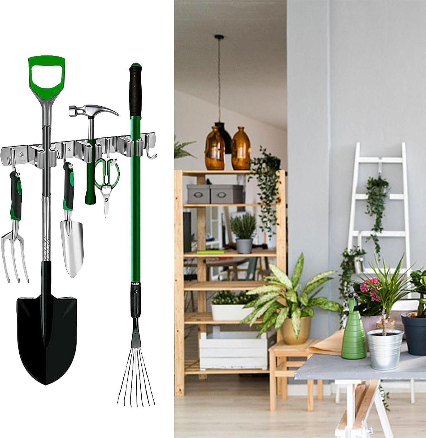  Generisch Support Mural Pour Serpillière, Support Mural, 3 Racks, 4 Crochets De Rangement, Crochets Pour Buanderie, Cuisine, Armoire, Abri De Jardin