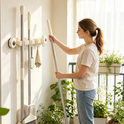  Générique Support Balai Mural à Ventouse | Rack Mural Utilitaire Ventouse Robuste Et Antirouille | Porte-Balai Et Serpillère | Pour Maison, Bureau, Appartement, Chambre, Salon Et Salle De Bain