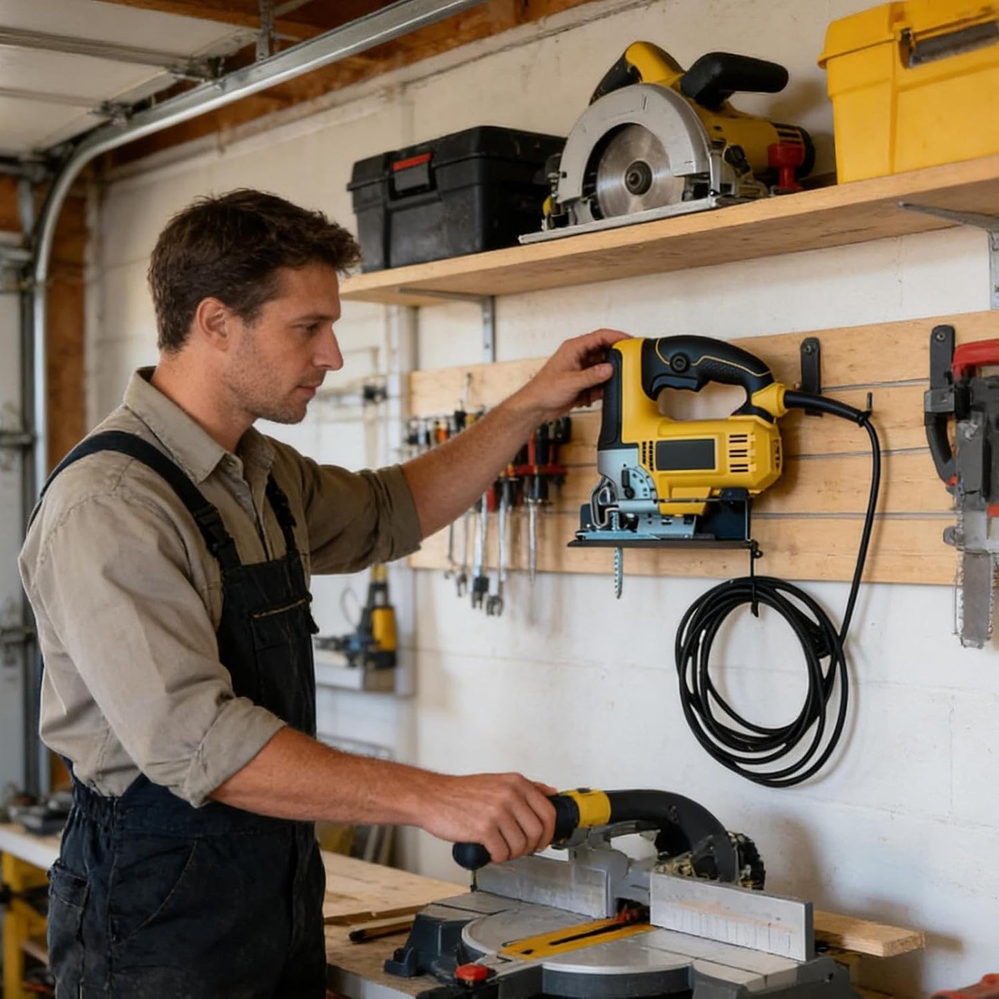GENERIC Support Mural Pour Scie Sauteuse – Organiseur D'outils électriques Pour Garage | Cadre En Métal Avec Crochets Stables, Solution De Rangement Compacte, Sous-sol, Appartement, Atelier, Atelier De Ferme