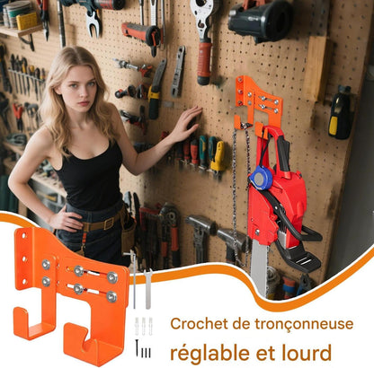 GENERIC Support Pour Tronçonneuse,Organisateur De Rangement À Usage Intensif Monté Au Mur,Organisateur De Tronçonneuse Pour Garage Avec Deux Crochets - Pour Les Accessoires Des Outils À Chaîne Destinés Au Jar