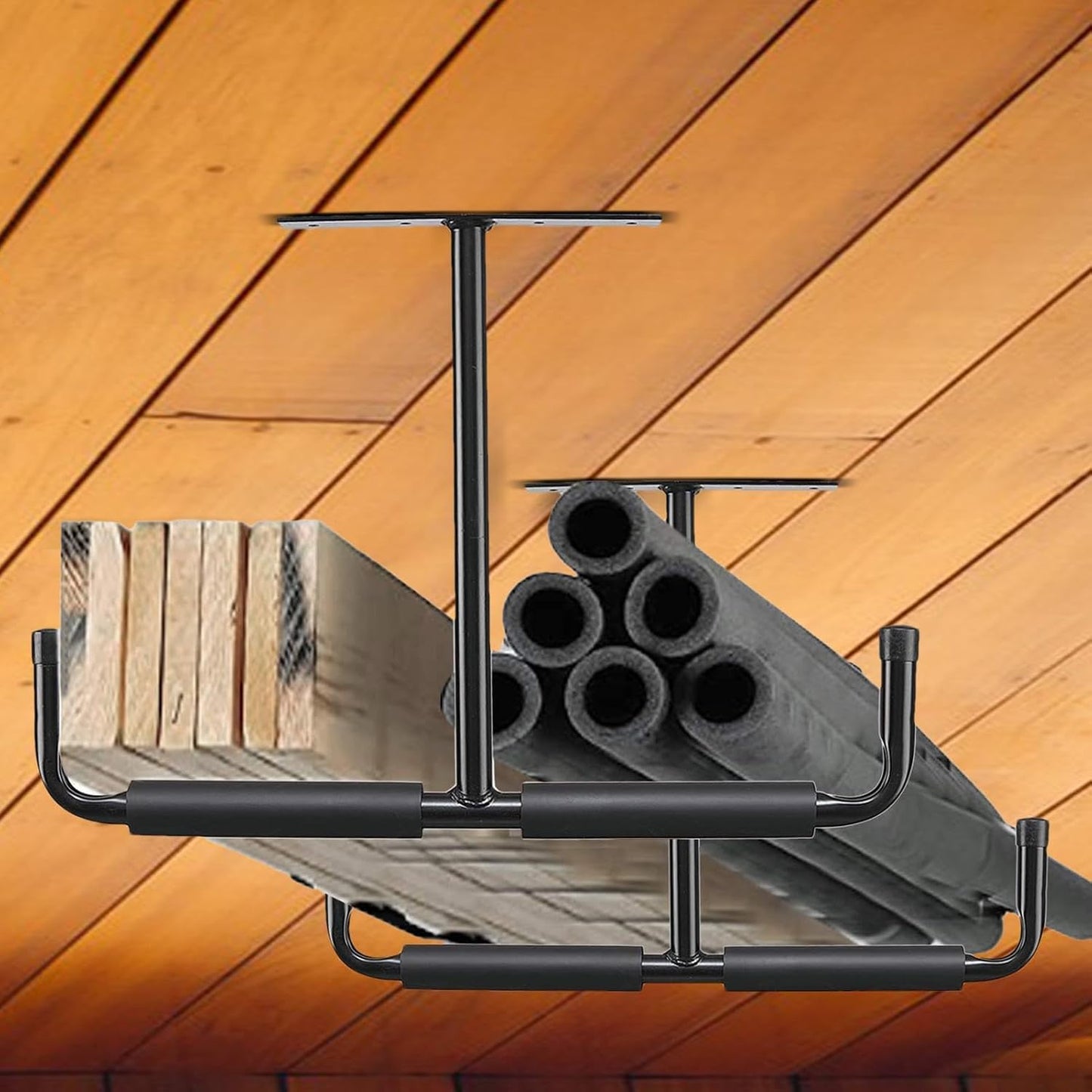  Rack De Rangement Suspendu Pour Garage | 2 Pièces En Métal Robuste En T | Stockage Au Plafond Du Garage,Pour Sous-Sol, Vélo, Bois, Équipements De Sport, Pelles, Perches, Cannes À Pêche, Skis