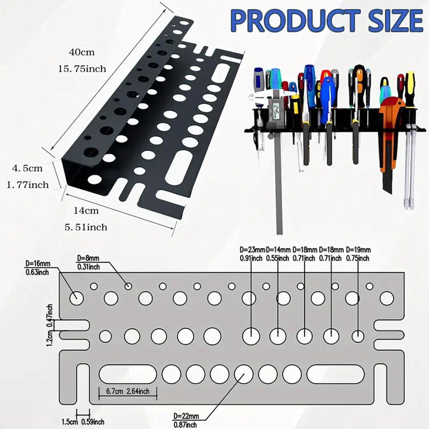 GENERIC Organisateur De Porte-tournevis, Organisateur D'outils En Métal, Support De Rangement De Clés, Organisateur D'outils De Pince, Organisateur De Porte-tournevis, Rangement D'outils Polyvalent, Support