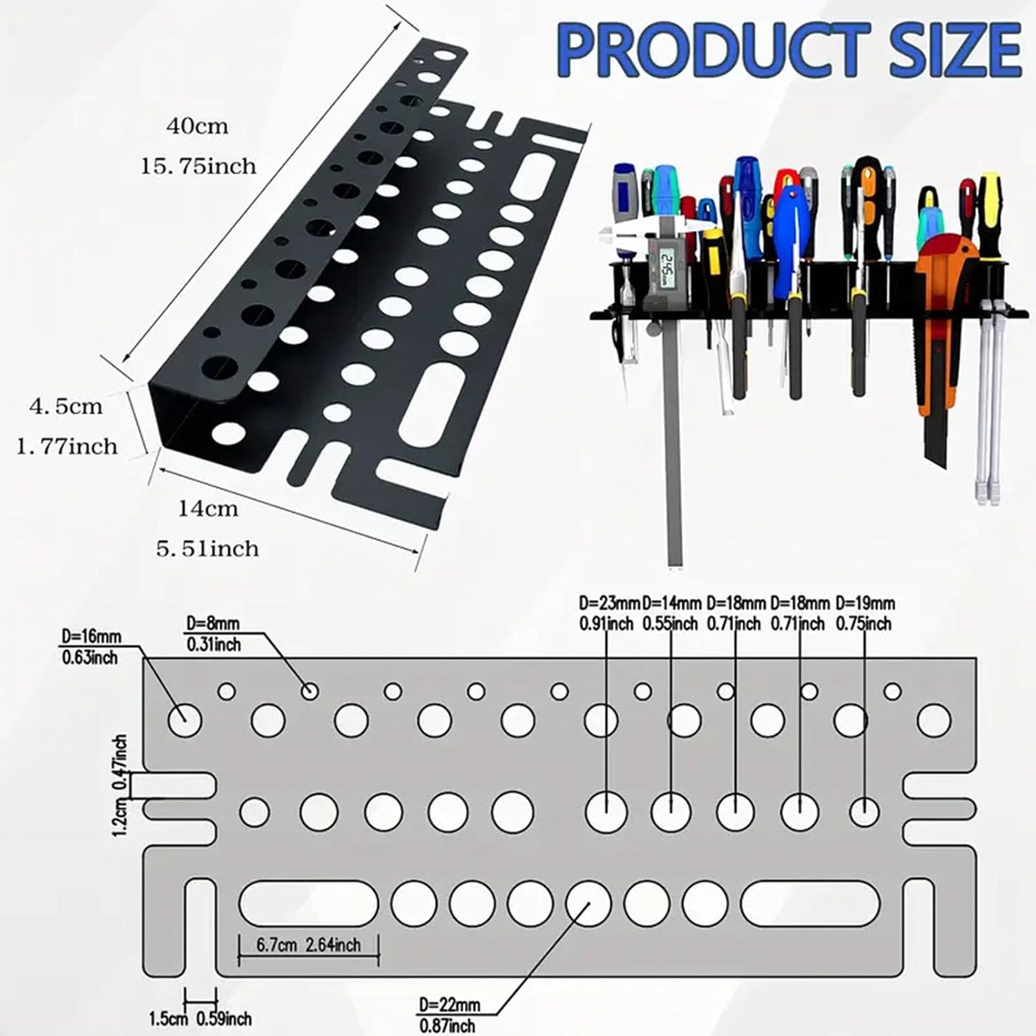 GENERIC Organisateur De Porte-tournevis, Organisateur D'outils En Métal, Support De Rangement De Clés, Organisateur D'outils De Pince, Organisateur De Porte-tournevis, Rangement D'outils Polyvalent, Support