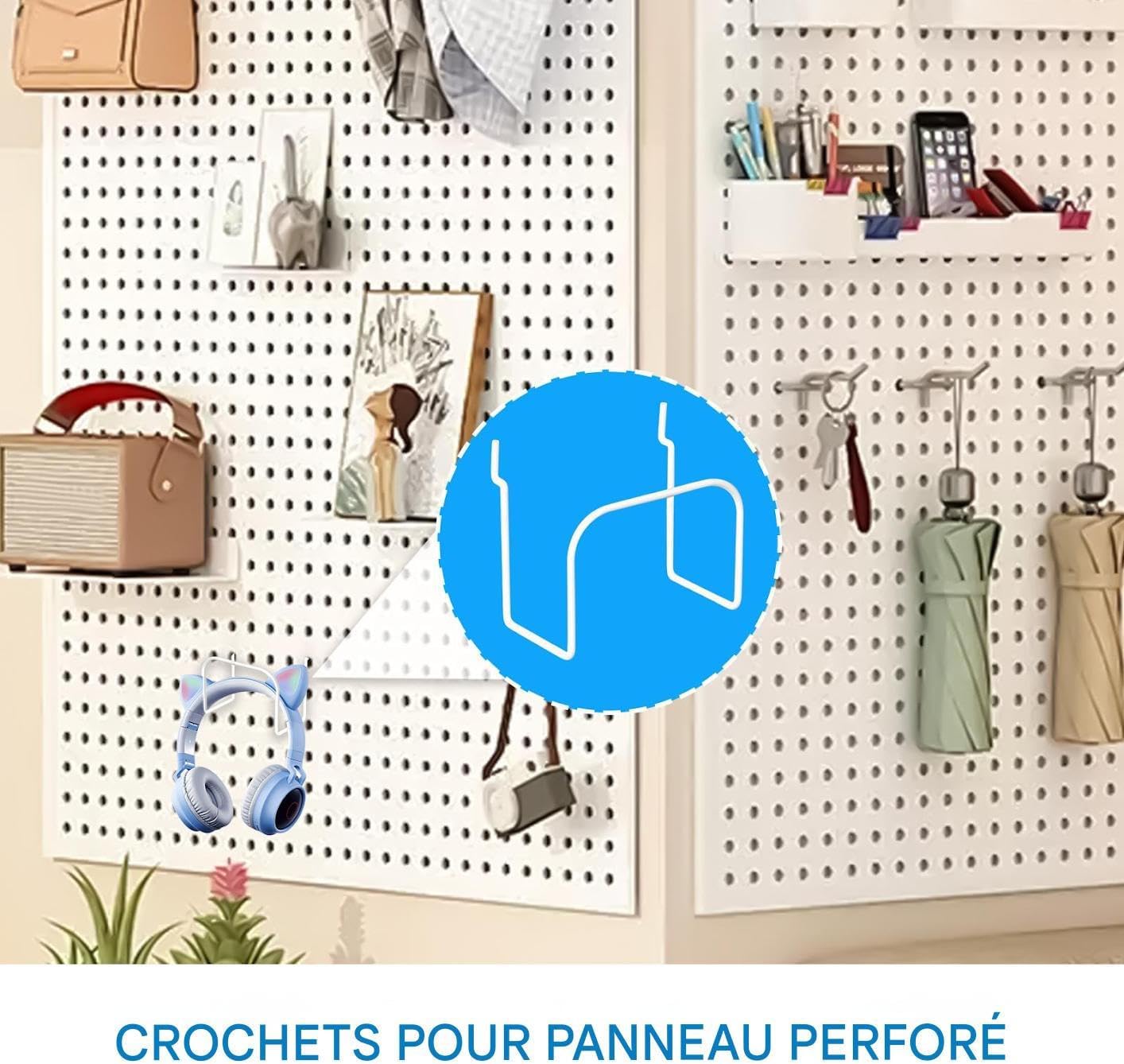 Générique Crochet Panneau Perforé - Accroches De Rangement,Organisateur Métallique Pour Outils D'Artisanat De Sport De Maison Et Bureau Avec Fixation Pour Trous De 10,5 Cm