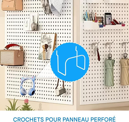  Générique Crochet Panneau Perforé - Accroches De Rangement,Organisateur Métallique Pour Outils D'Artisanat De Sport De Maison Et Bureau Avec Fixation Pour Trous De 10,5 Cm