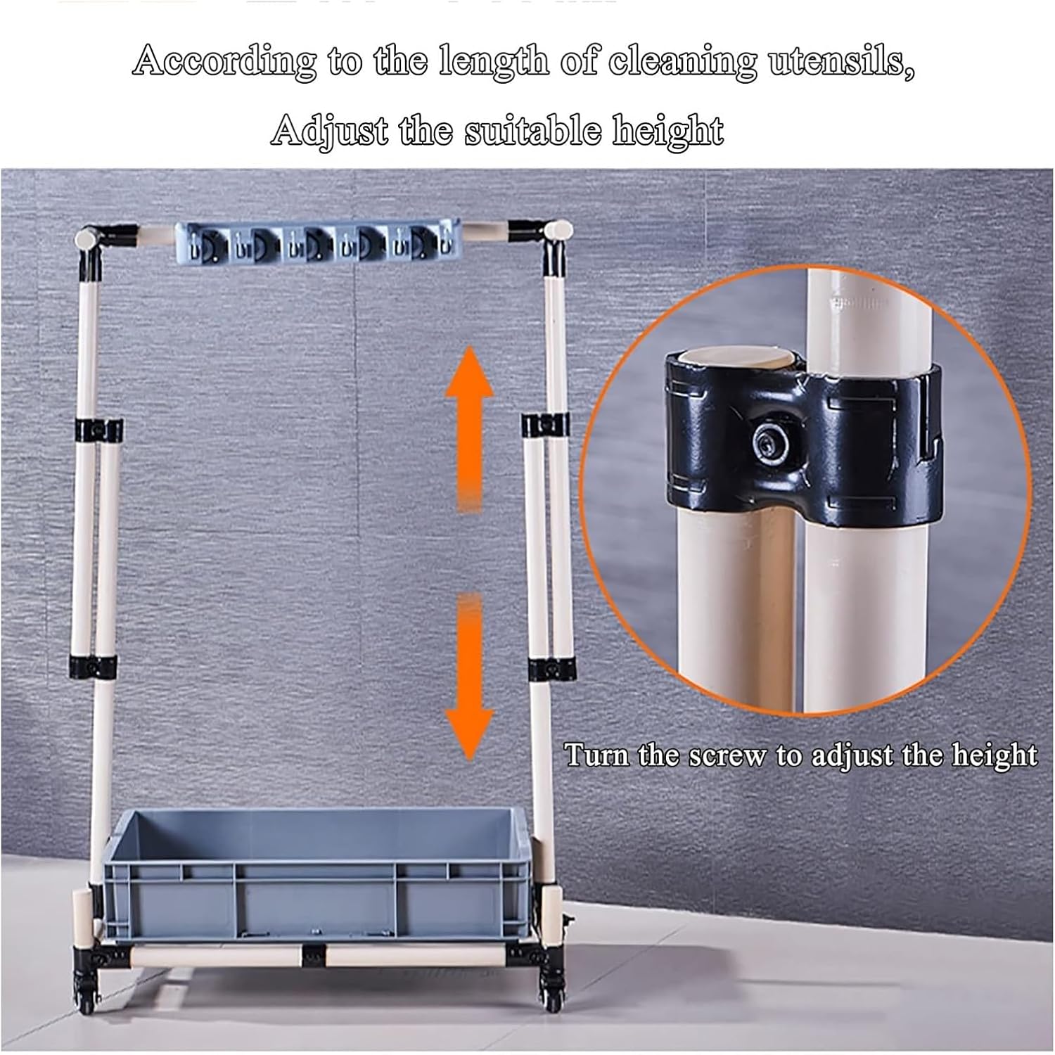  Support De Balai Et Serpillière Sur Pied, Chariot De Rangement Pour Outils De Nettoyage, Pour Jardin, écoles, Usines, Hôtels, Sociétés Immobilières, Unicolore, 68,5 X 41 X 135 Cm