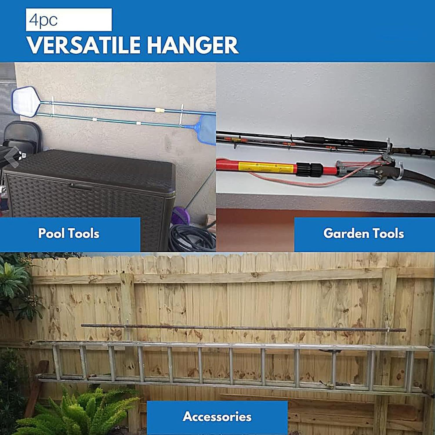  Crochets Équipement Piscine,Organisateur De Bord De Bassin À Charge Élevée | Support Équipement Bassin - Pour Râteaux Épuisettes Filets Brosses Outils, Accessoires Mur Rampe Perches Télescopiques
