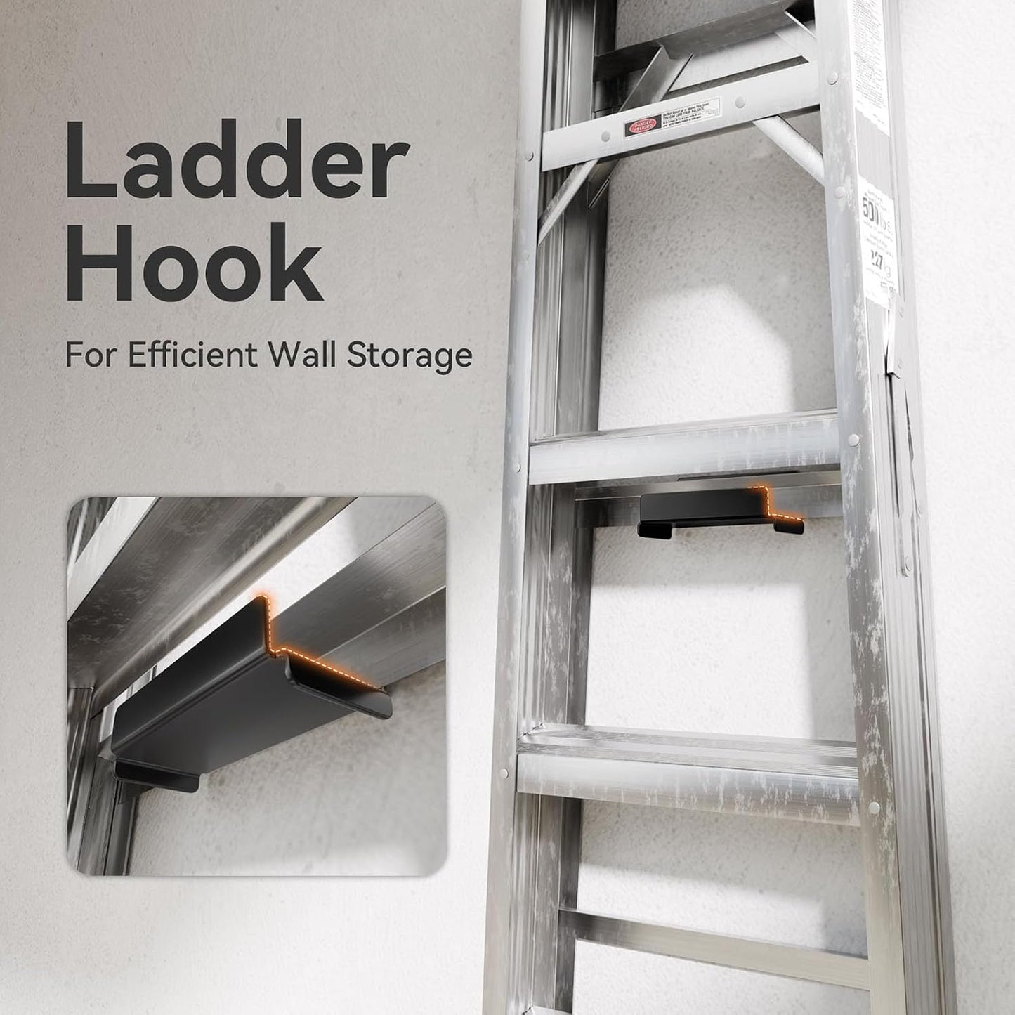  Ladder Crochets Pour Mur De Garage – Crochets De Rangement En Acier Robuste | Organiseur Mural Peu Encombrant Pour échelles, Chaises, Outils, Chariots, Meubles, Garage, Cabane, Studio, Brique En Bois