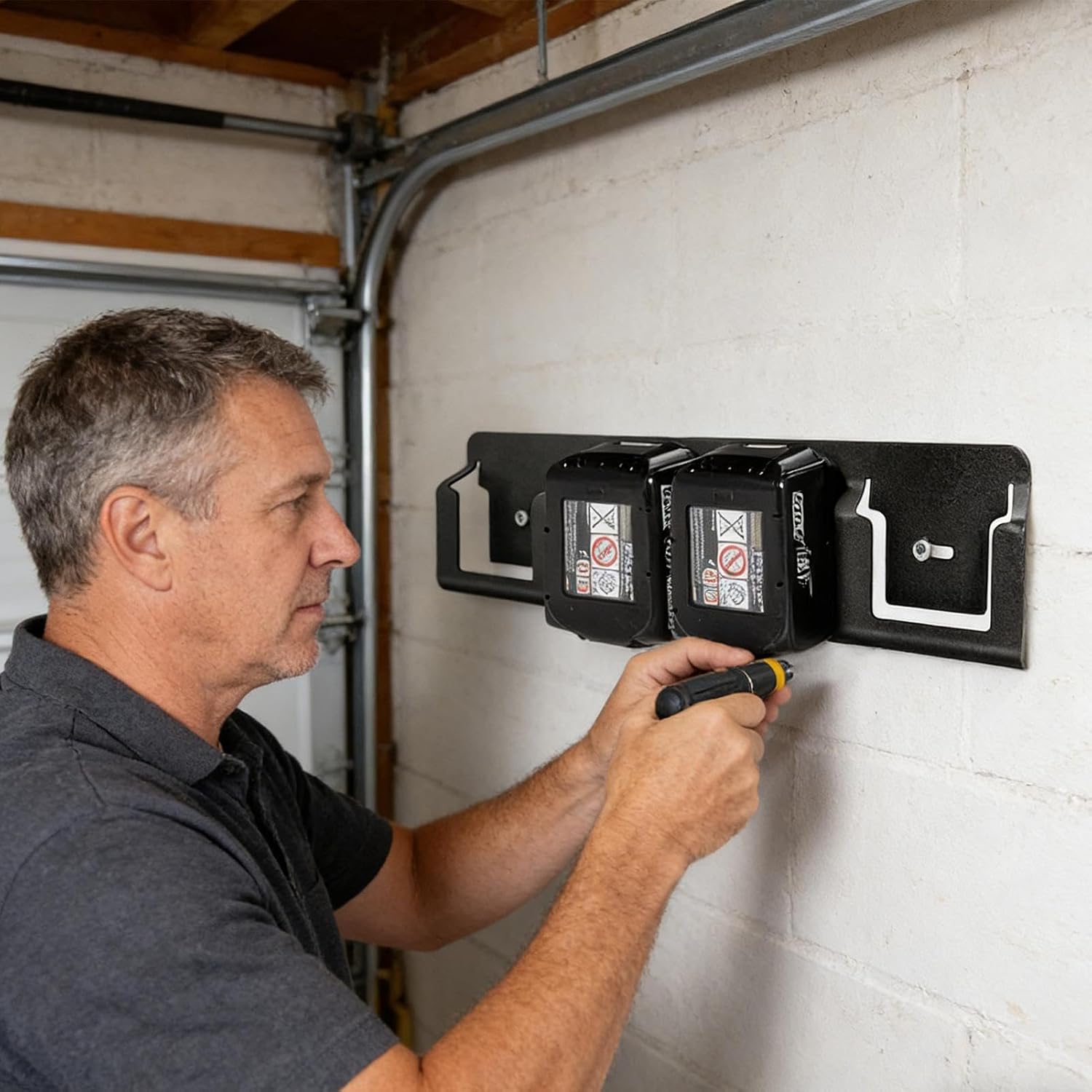 GENERIC Organiseur De Piles Mural En Acier Massif à 4 Emplacements | Porte-piles 18 V | Pour Garage, Bureau, Maison, Chambre à Coucher, étude, Salon Intérieur