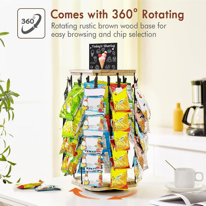  Rack D'affichage à Puce, Organisateur De Collations Rotatives à 360 ° Avec Babillard Et Base En Bois, Support D'économie D'espace Pour Le Stockage Des Aliments De Bonbons Pour Copeaux, Comptoir, épreu