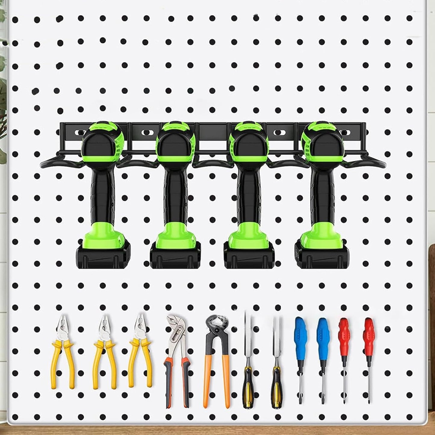  Générique Cordless Drill Holder, Black Iron Wall Mount, Power Tool Organizer, Heavy Duty Battery Tool Rack, Thickened Construction, Space Saving Design, Garage, Workshop, Shed