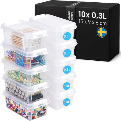  SmartStore - 10x Petite Boîte De Rangement Plastique Avec Couvercle 0,3L (15x9x6cm) | Empilable Et De Qualité Alimentaire | Boîte Plastique Avec Couvercle & Coins Renforcés | Garantie 10 Ans