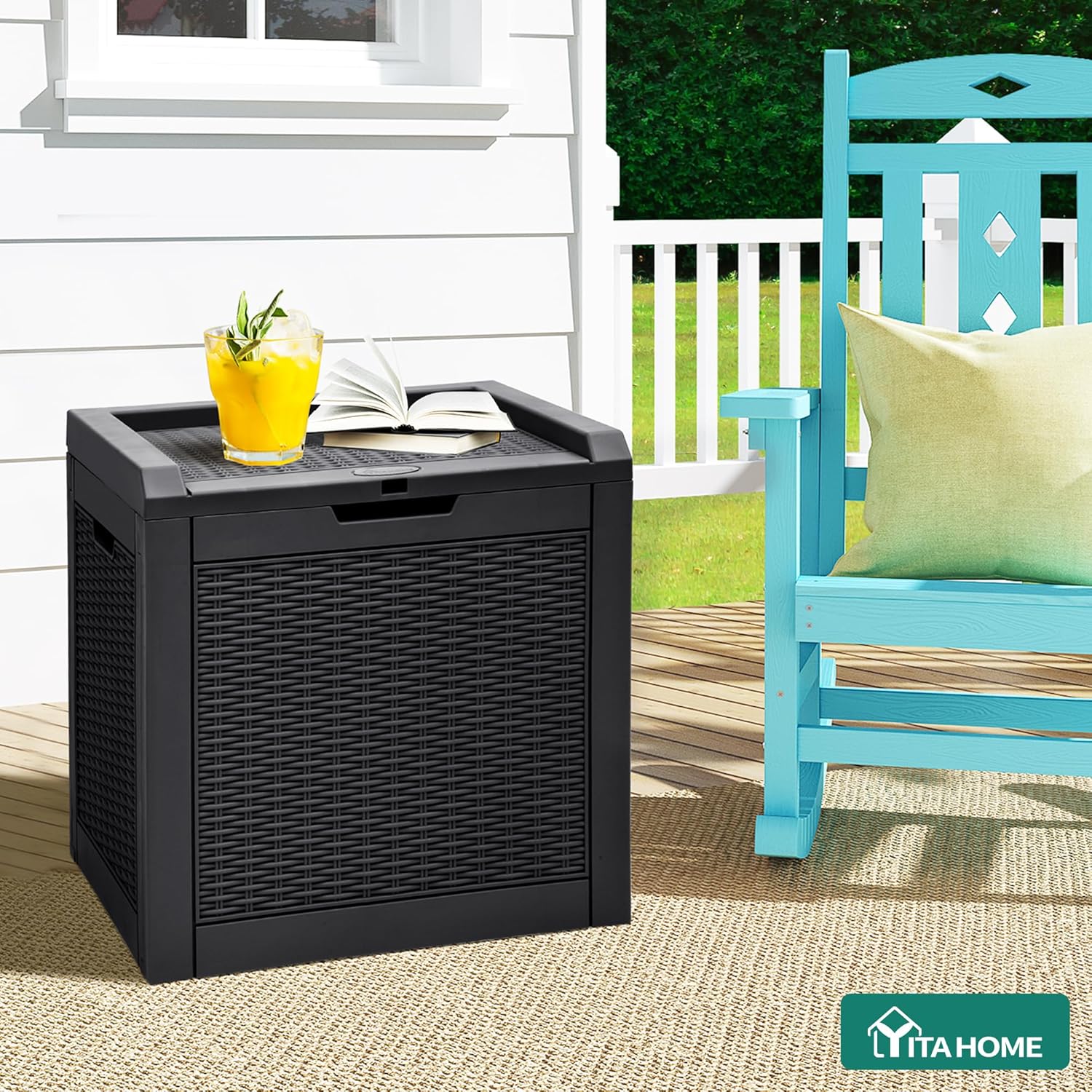  YITAHOME Boîte De Rangement D'extérieur En Rotin De 118 L, Boîte De Terrasse En Résine Imperméable Avec Couvercle Et Poignées Verrouillables, Rangement De Jardin Toutes Saisons Pour Coussins