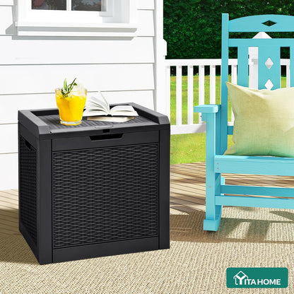  YITAHOME Boîte De Rangement D'extérieur En Rotin De 118 L, Boîte De Terrasse En Résine Imperméable Avec Couvercle Et Poignées Verrouillables, Rangement De Jardin Toutes Saisons Pour Coussins