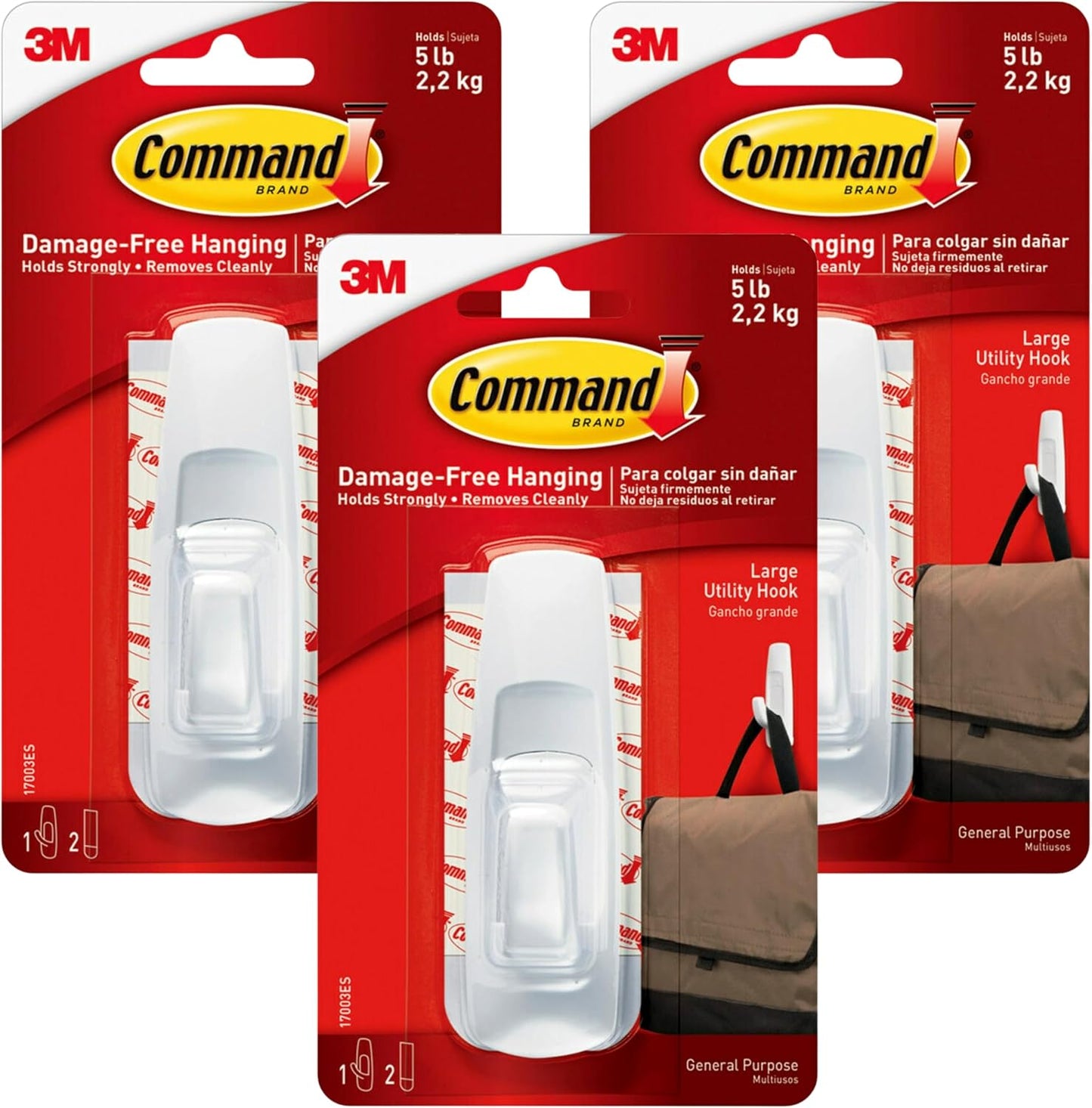  Command 17003ES Lot De 3 Grands Crochets Utilitaires Blanc