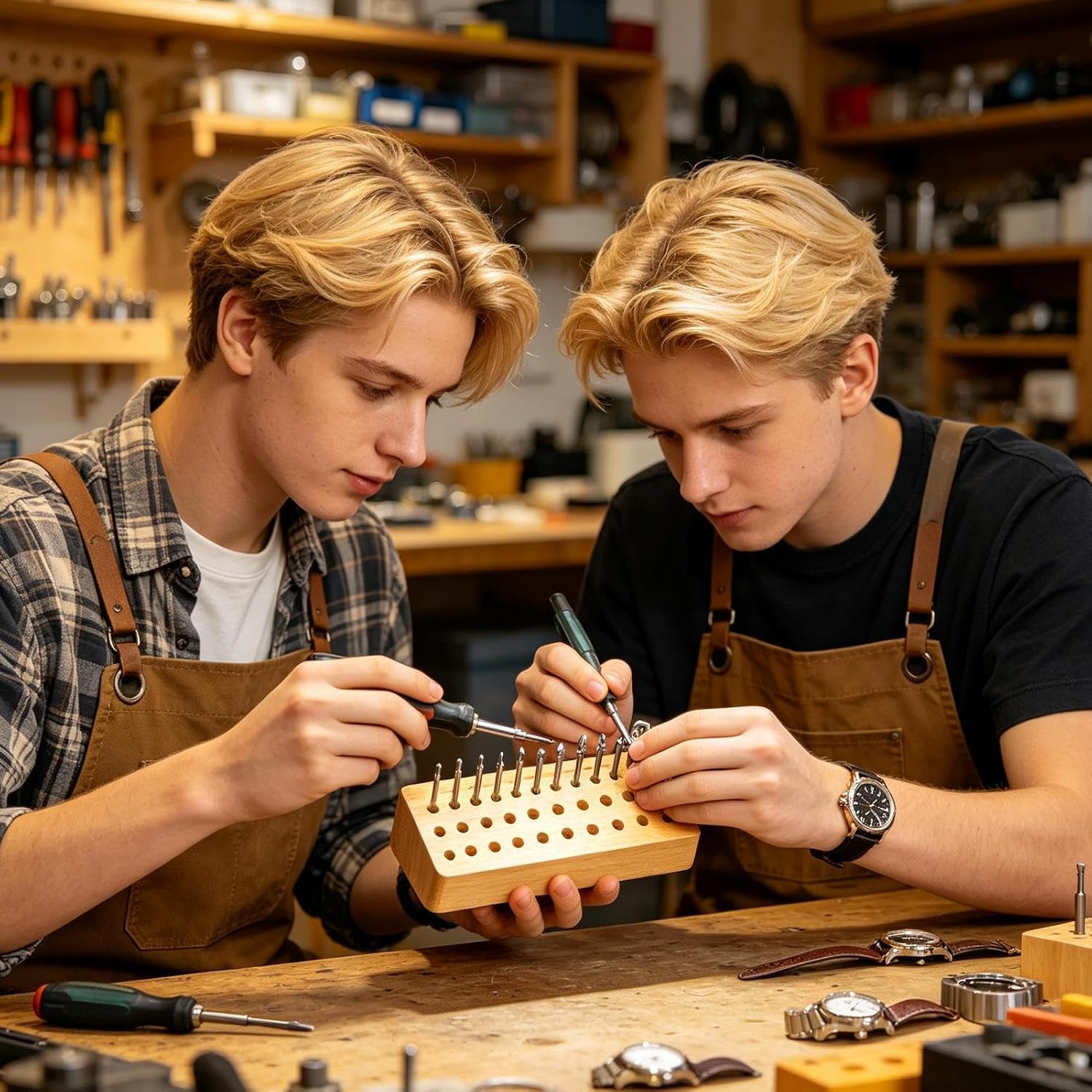 GENERIC Porte-outils En Cuir – Organiseur Portable En Bois 30 Trous, Fabriqué à La Main En Bois Massif Avec Différentes Tailles De Trous Pour L'artisanat Du Cuir, Le Travail Du Bois Et Les Outils De Sculpture