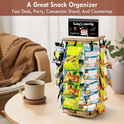  Rack D'affichage à Puce, Organisateur De Collations Rotatives à 360 ° Avec Babillard Et Base En Bois, Support D'économie D'espace Pour Le Stockage Des Aliments De Bonbons Pour Copeaux, Comptoir, épreu