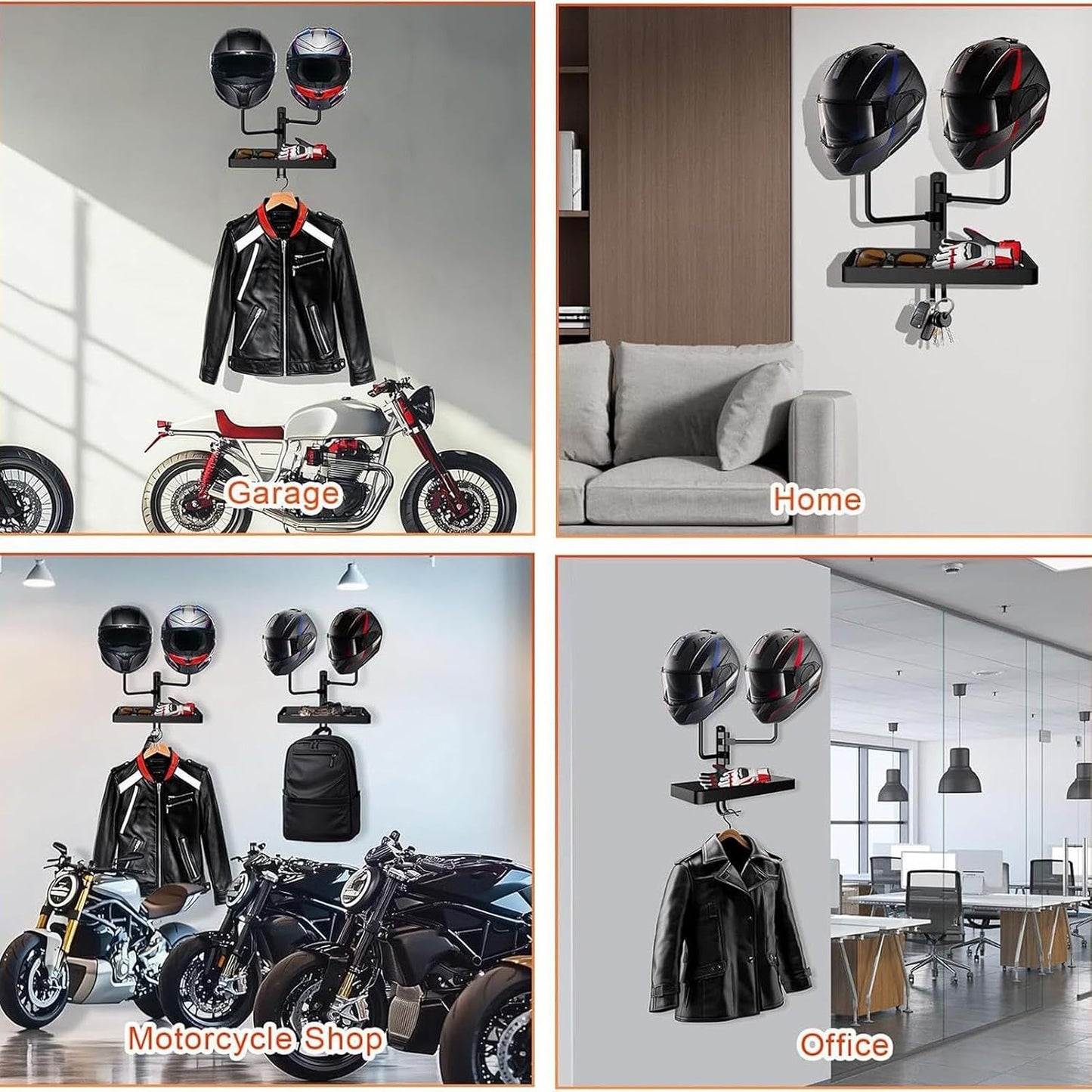  Générique Helmet Wall Mount, Heavy Duty Metal Helmet Holder, 11.81 Inches Garage Storage System Hooks, Riding Gear Display Case For Riders Club, Motorcycle Shop And Man Cave