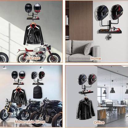  Générique Helmet Wall Mount, Heavy Duty Metal Helmet Holder, 11.81 Inches Garage Storage System Hooks, Riding Gear Display Case For Riders Club, Motorcycle Shop And Man Cave