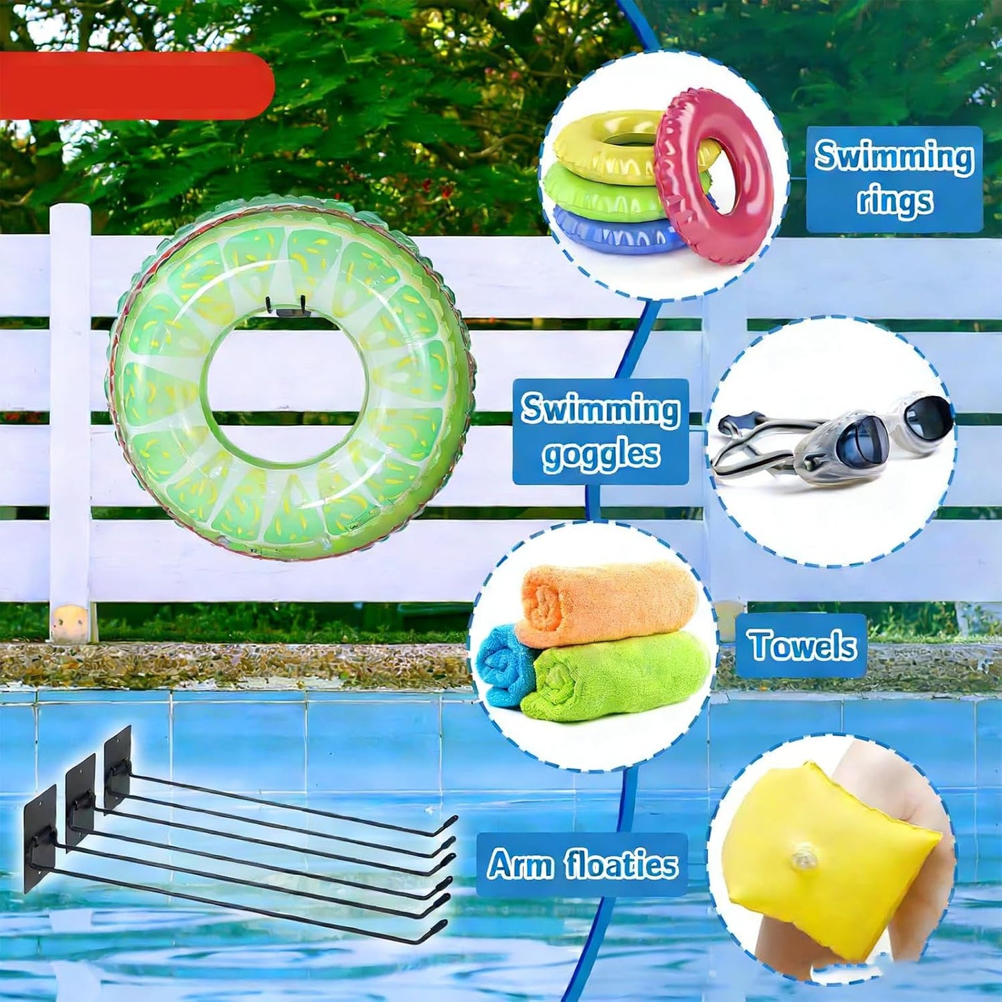  Lot De 3 Supports De Rangement Flottants En Fer Solide Pour Accessoires De Piscine Et équipements D'extérieur