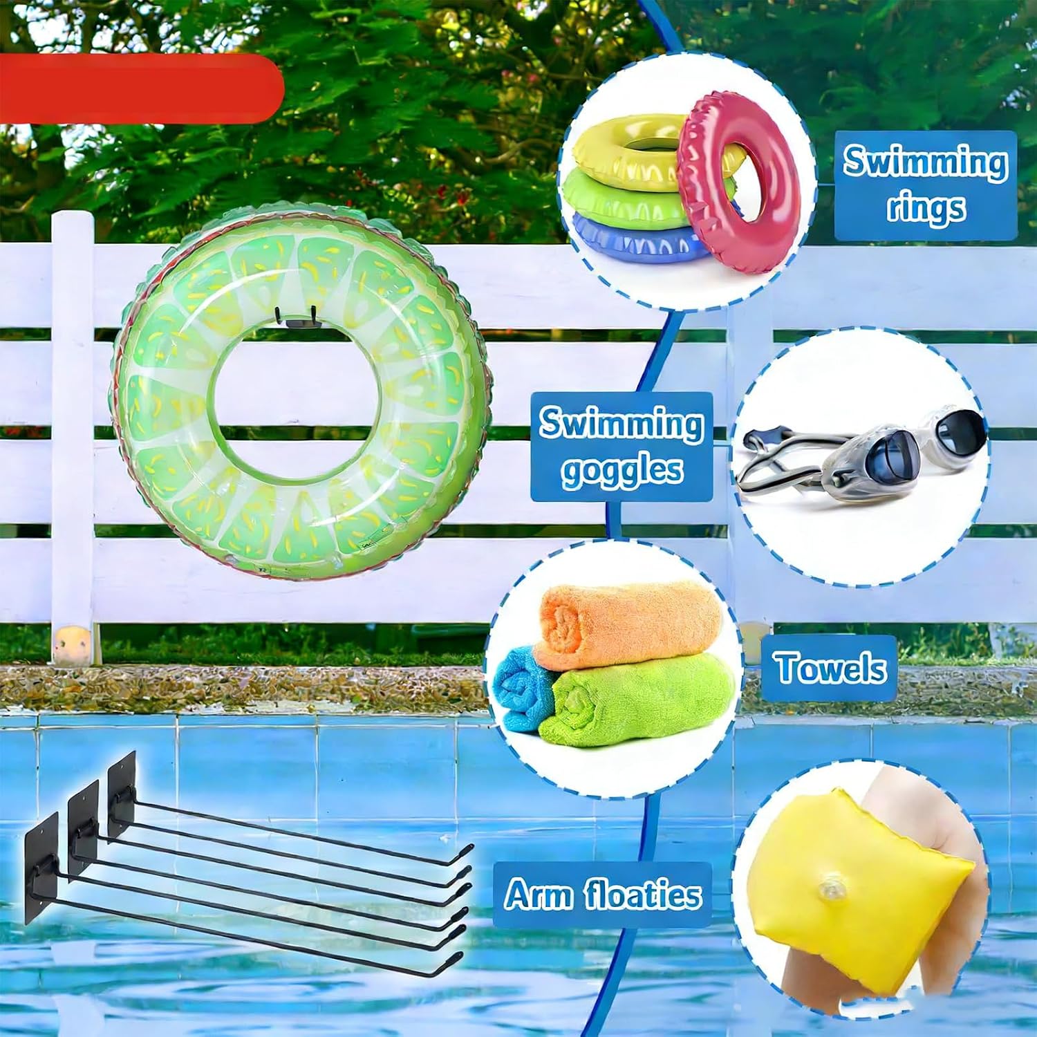  Lot De 3 Supports De Rangement Flottants En Fer Solide Pour Accessoires De Piscine Et équipements D'extérieur