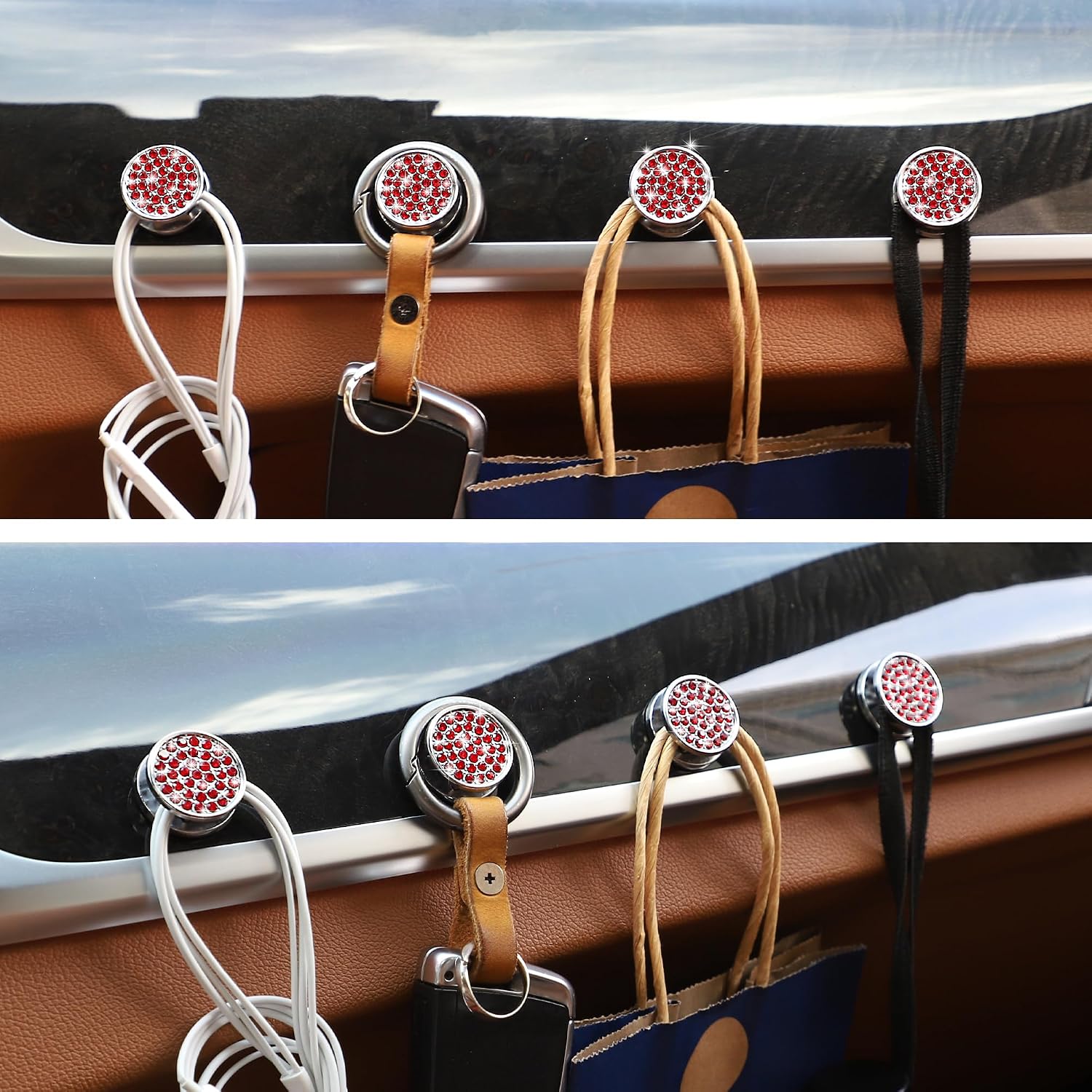  TOMALL Lot De 4 Crochets De Voiture En Forme De Cercle - Jolis Crochets Pour Tableau De Bord - Pour Clés, Câble De Charge - Crochet De Rangement Universel à Suspendre - Accessoires Diamant Pour