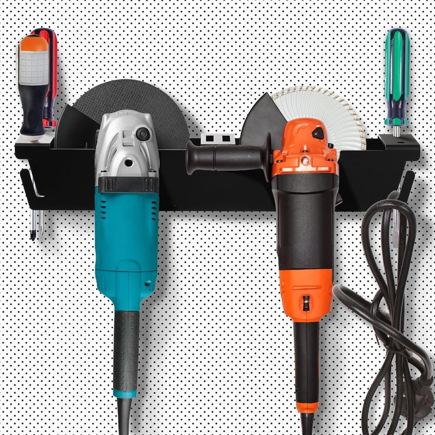 GENERIC Support Mural Pour Meuleuse D'angle - Tournevis - Outils électriques - Organiseur à 2 Emplacements Pour Atelier, établi Latéral, Panneau Perforé, Garage