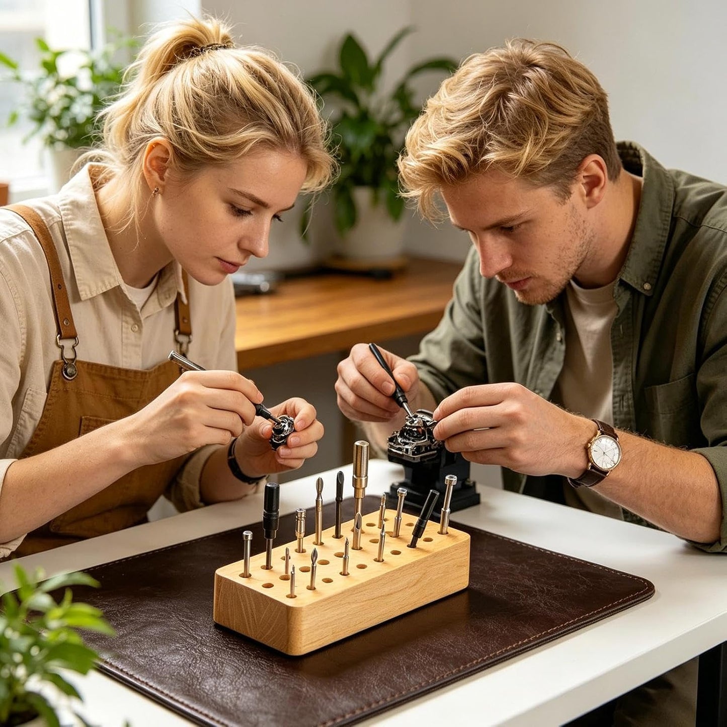 GENERIC Porte-outils En Cuir – Organiseur Portable En Bois 30 Trous, Fabriqué à La Main En Bois Massif Avec Différentes Tailles De Trous Pour L'artisanat Du Cuir, Le Travail Du Bois Et Les Outils De Sculpture