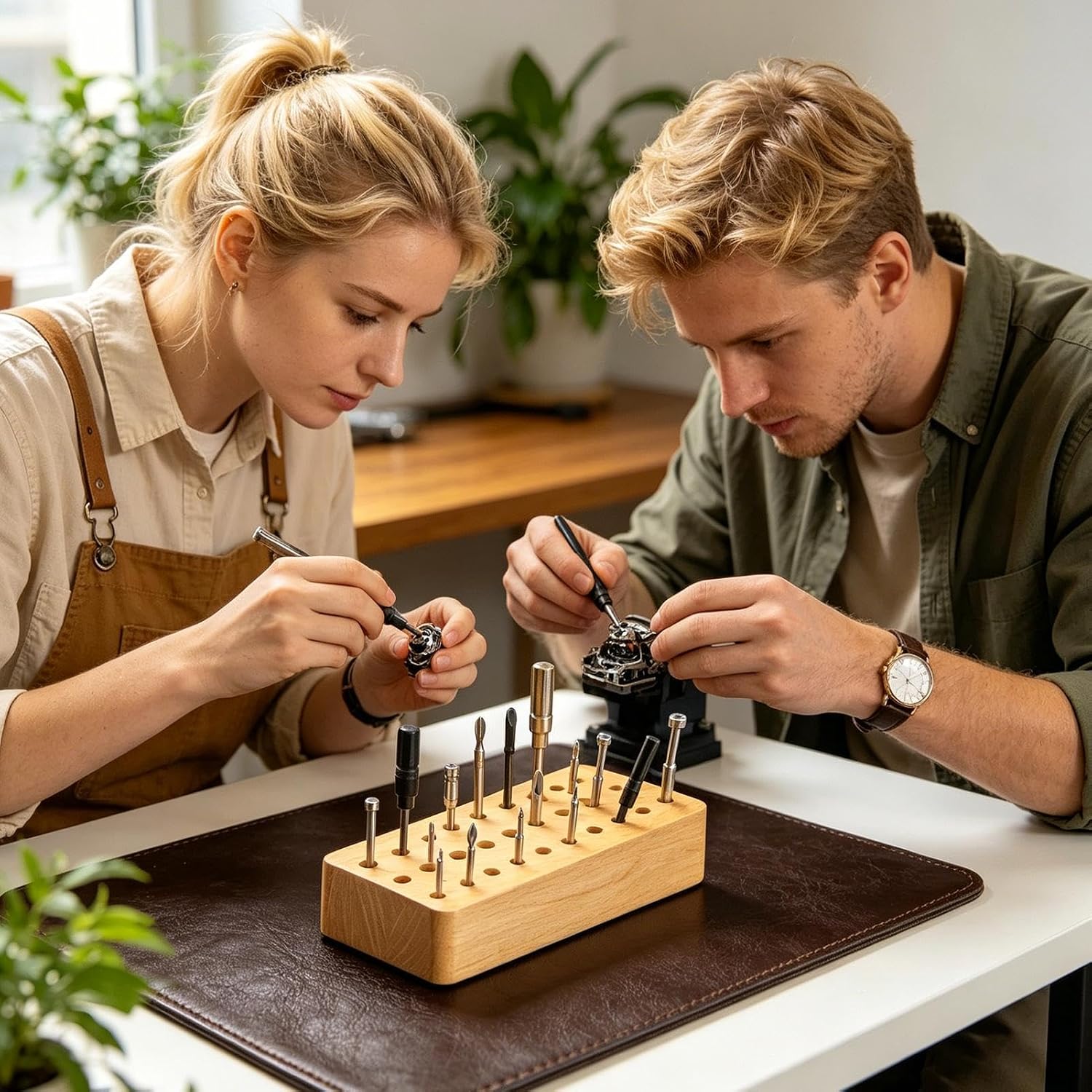 GENERIC Porte-outils En Cuir – Organiseur Portable En Bois 30 Trous, Fabriqué à La Main En Bois Massif Avec Différentes Tailles De Trous Pour L'artisanat Du Cuir, Le Travail Du Bois Et Les Outils De Sculpture