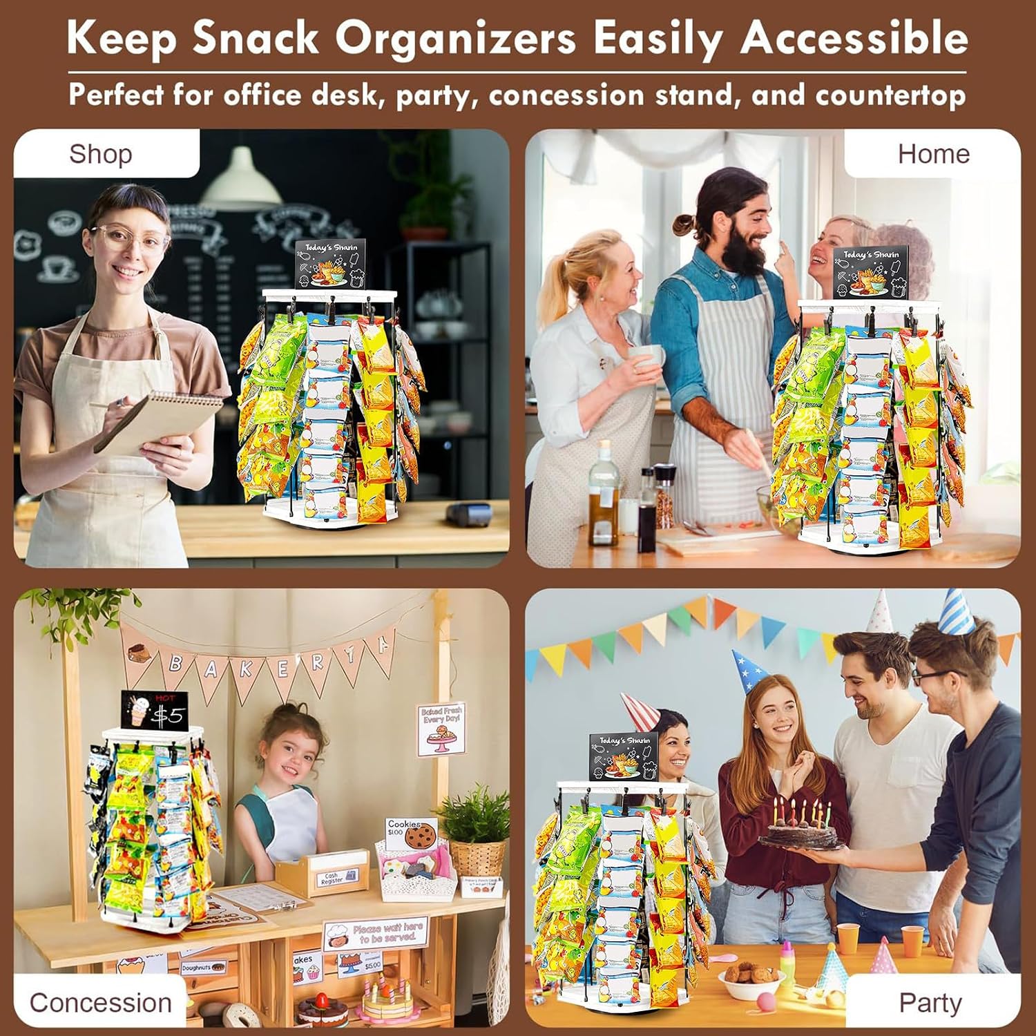 Générique Présentoir à Snacks - Support À Chips Organisateur Avec Porte-Étiquettes - Panneau D'Affichage Et Rangement Alimentaire Pour Organisation De Garde-Manger