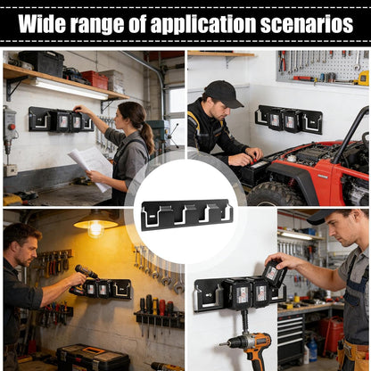  Générique Support Mural Organisateur Pour Piles - Support Robust En Acier Solide À 4 Emplacements - Murale Pour Batterie 18V,Pour Salon, Chambre, Salle D'Étude, Garage Et Bureau À Domicile
