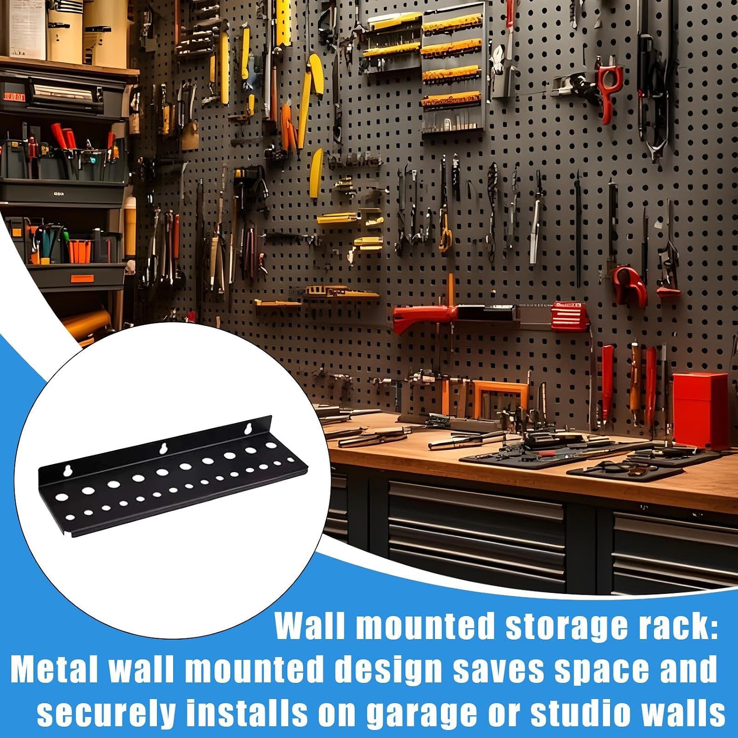 Générique Screw Driver Holders Organizers, Wall Mount Tool Storage Rack, 25 Holes Utility Shelf Easy Access, Small Hand Tools Stand For Garage, Workshop, And Workbench Use